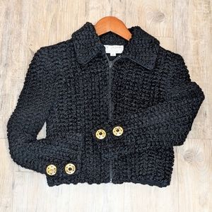 St John by Marie Gray Front Zip Long Sleeve Boucle Knit Jacket Size P